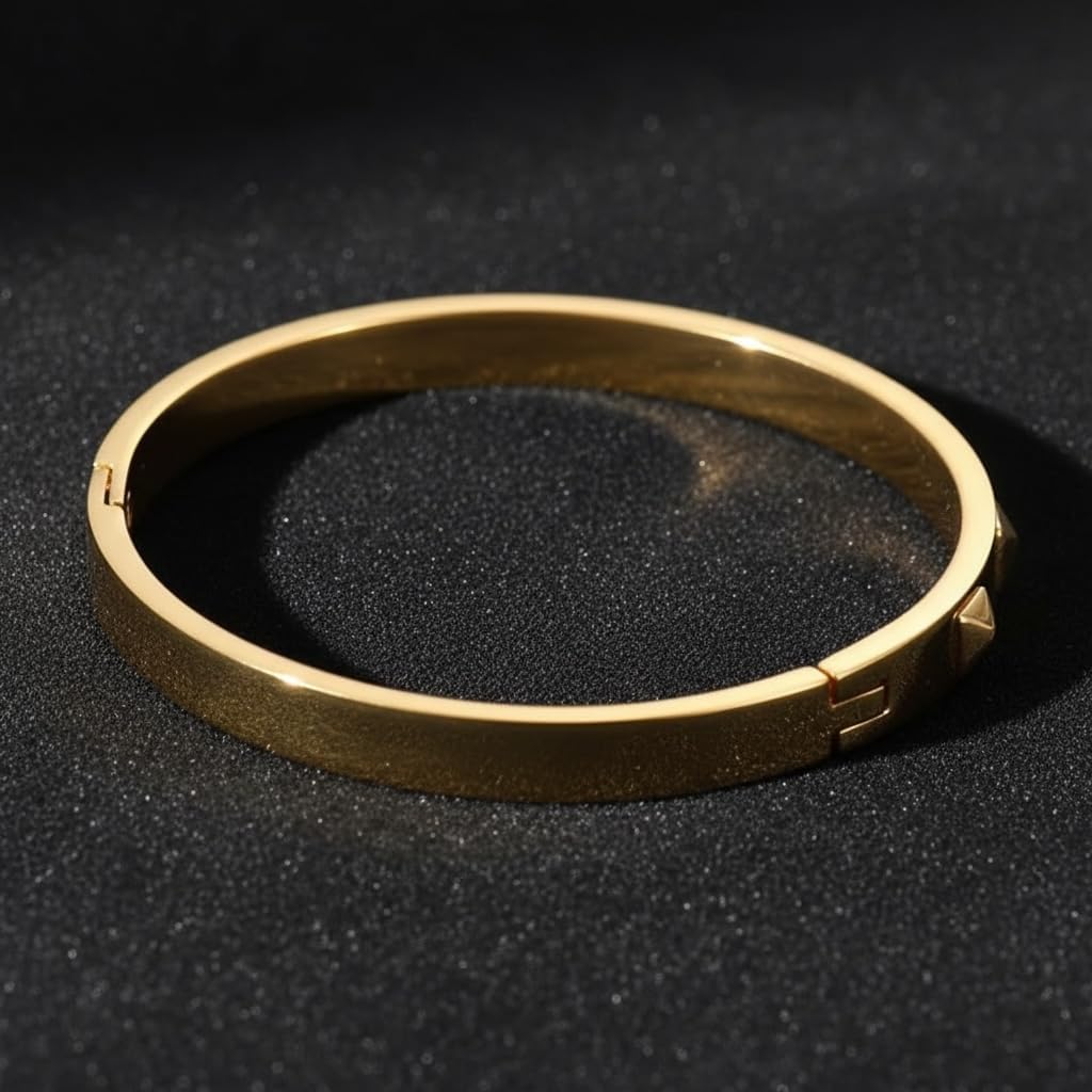18K Gold Plated Stainless Steel Pyramid Design Bangle Bracelet