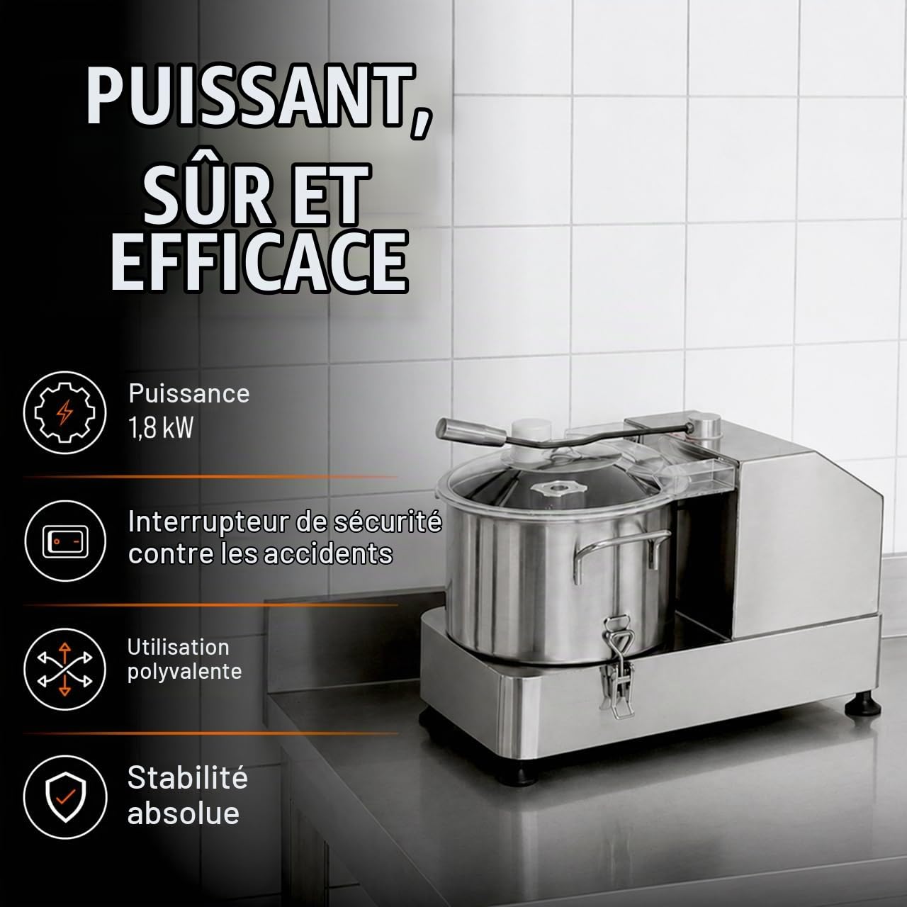 GastroHero Coupe-légumes en acier inoxydable CU-ECO6 - 6 l | Coupe-légumes professionnel pour gastronomie, boîtier en acier inoxydable robuste, nettoyage facile, vitesse réglable