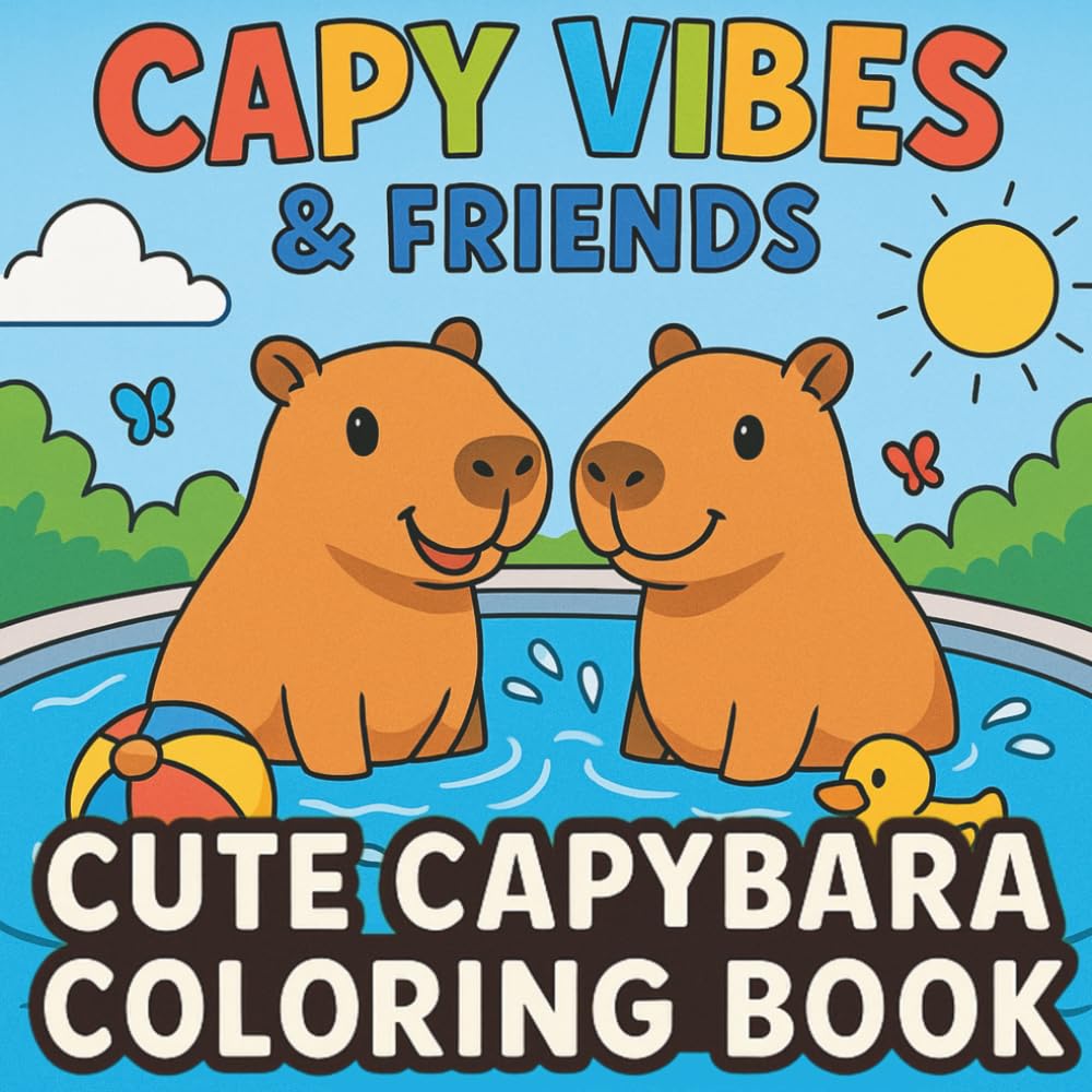 Capy Vibes & Friends – Cute Capybara Coloring Book: Funny & Relaxing Capybara Coloring Book for Kids – Cozy and Adorable Kawaii Animals for Stress Relief, Creativity and Fun