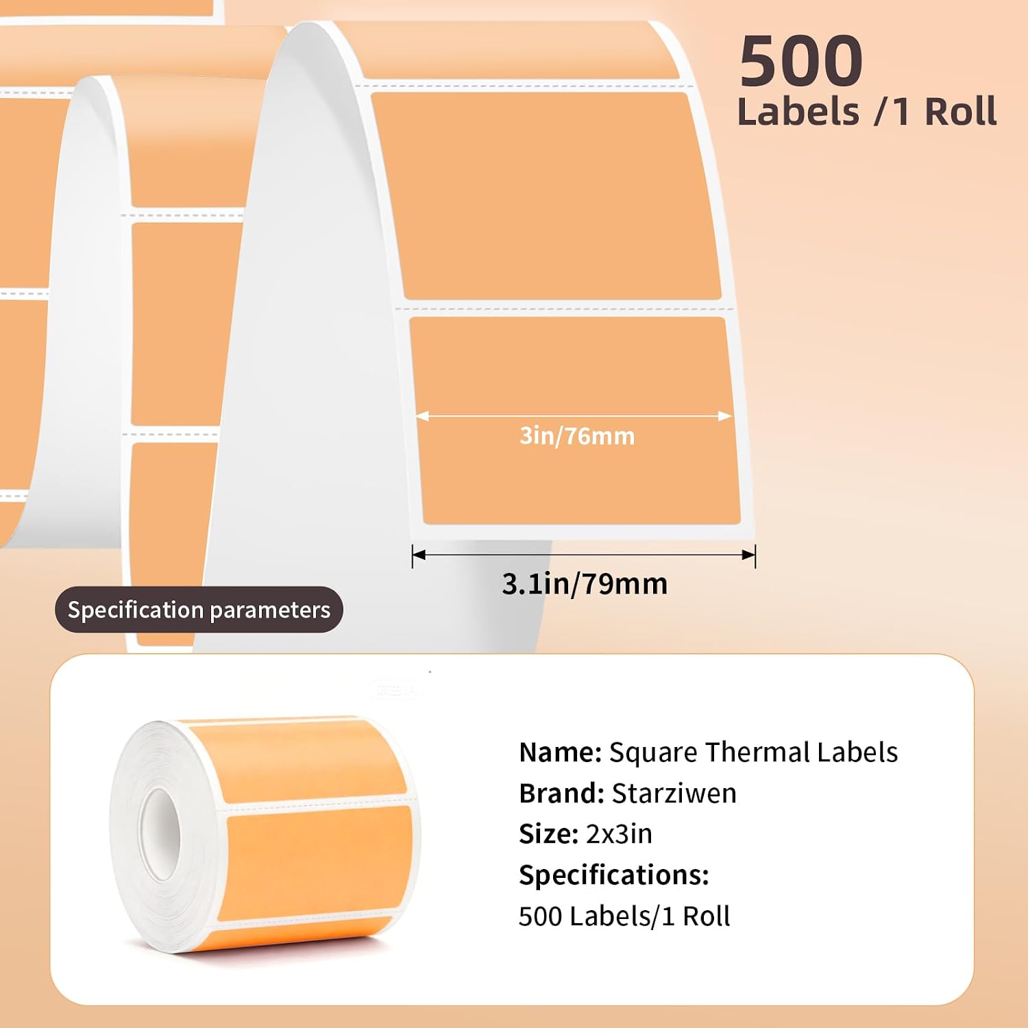 500 Labels/Roll 2" x 3" Apricot Thermal Labels, Self-Adhesive Rectangle Kraft Sticker for Candle, Soap, Mason Jar, Ingredients, Address, Small Business image 2