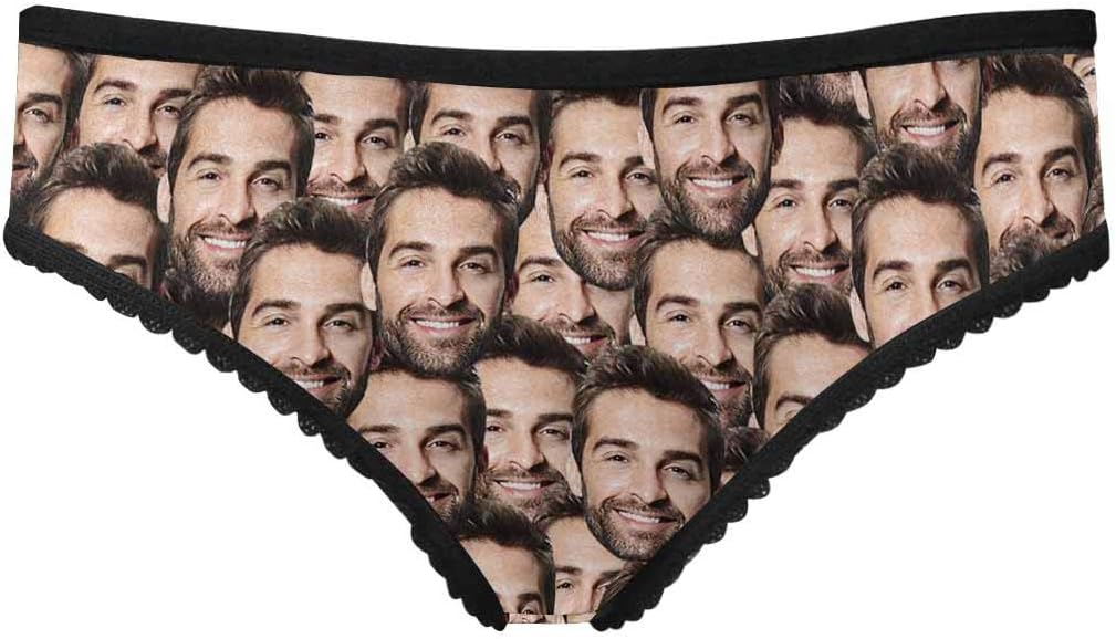 Custom Funny Face Love Heart Women's Brief Panty Printed with Photo for Wife Girlfriend Birthday(XS-XXL)