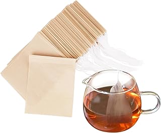 100 Pack Disposable Tea Strainer Bags, Wood Pulp Paper with Drawstring, Suitable for Loose Leaf Tea, Coffee, Spices, Herbs and Mint, 3.94 x 3.15 inches