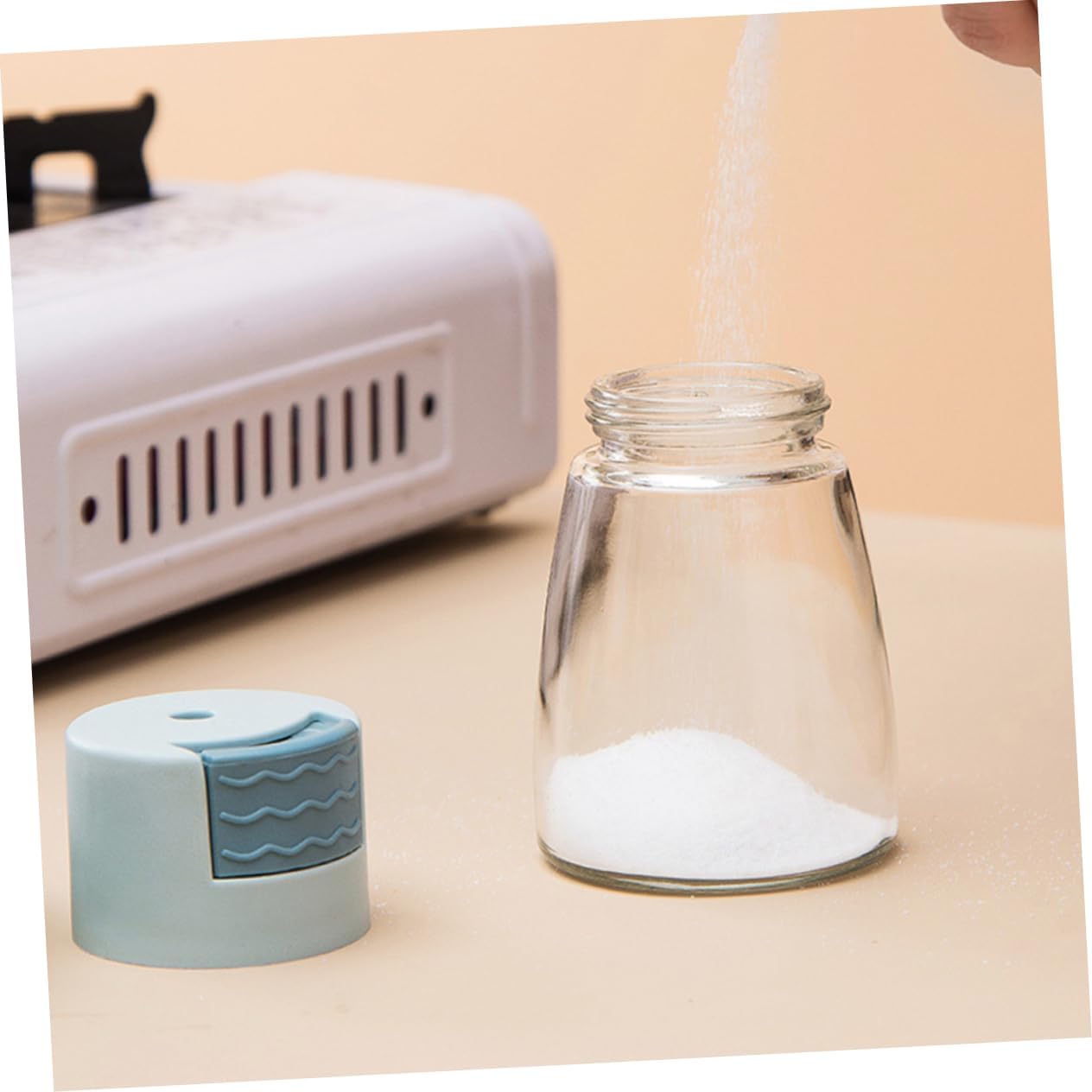 2 Pack Press Type Seasoning Jars for Cooking, Blue Glass PP