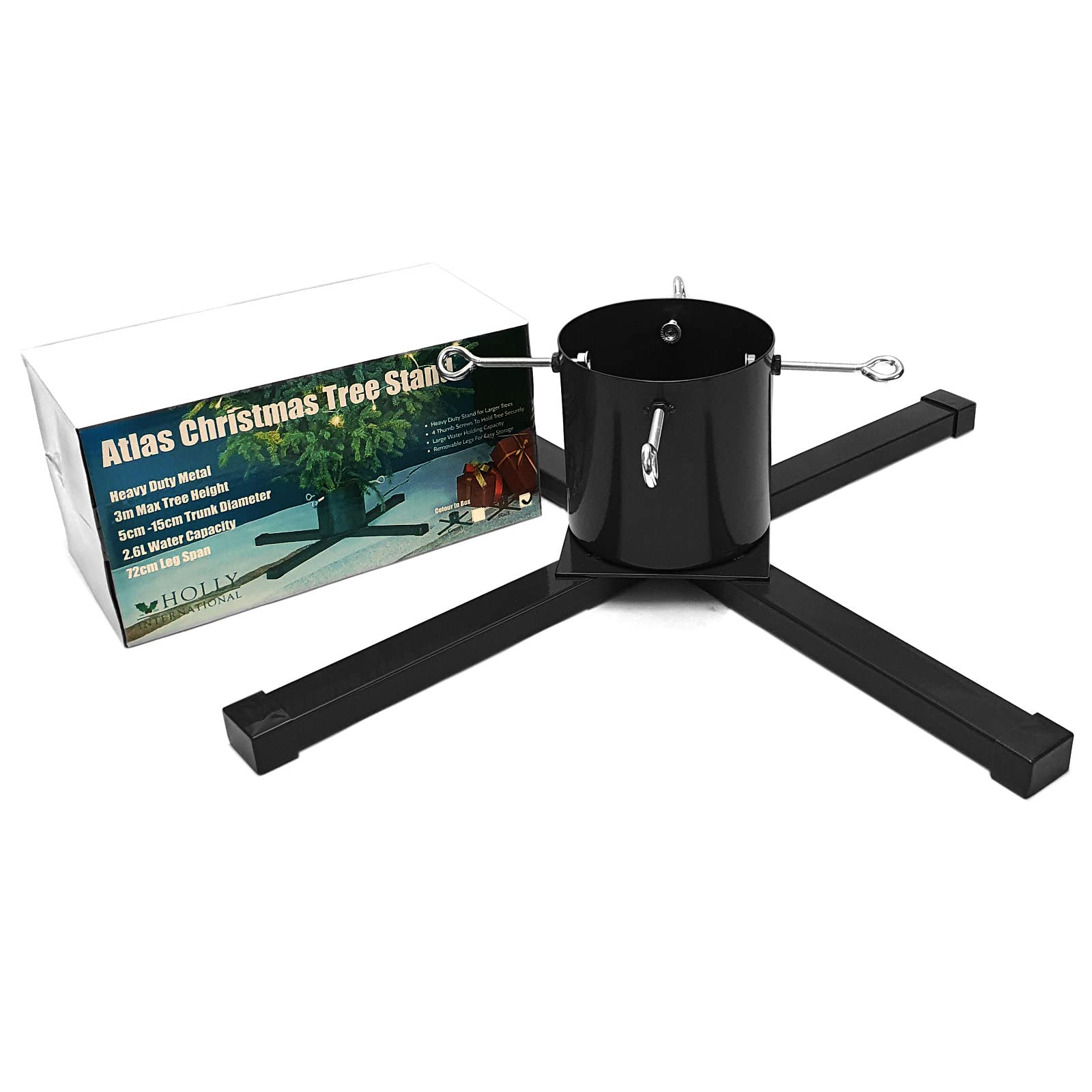 Holly International Atlas Heavy Duty Metal Christmas Tree Stand - Black - Black