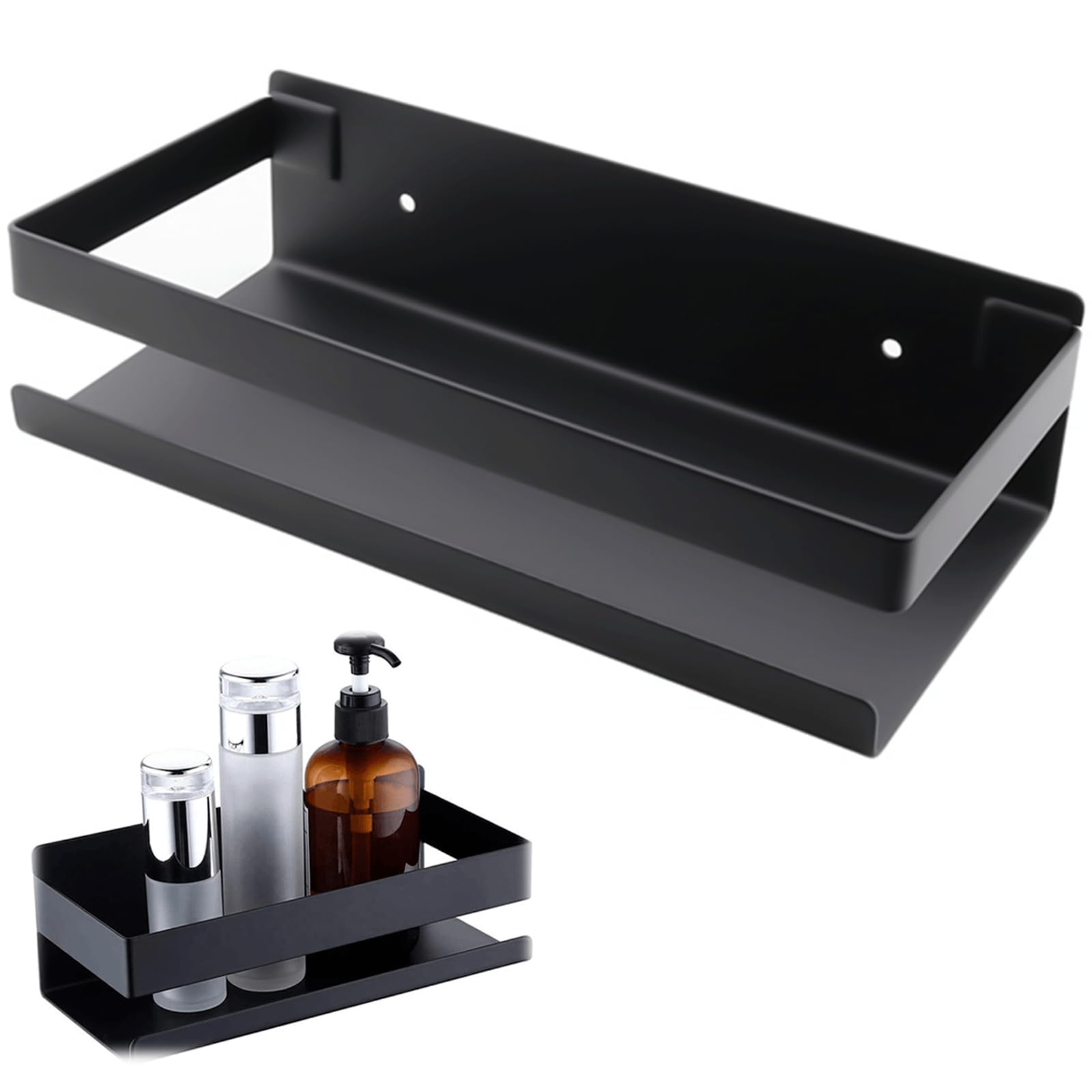AIWMQYYF Wall Mounted Shower Storage Rack, Black Shower Caddy Wall Mounted Bathroom Shower Caddy Hanging, Stainless Steel No Punching Required Over Door Shelf for Kitchen, Bathroom