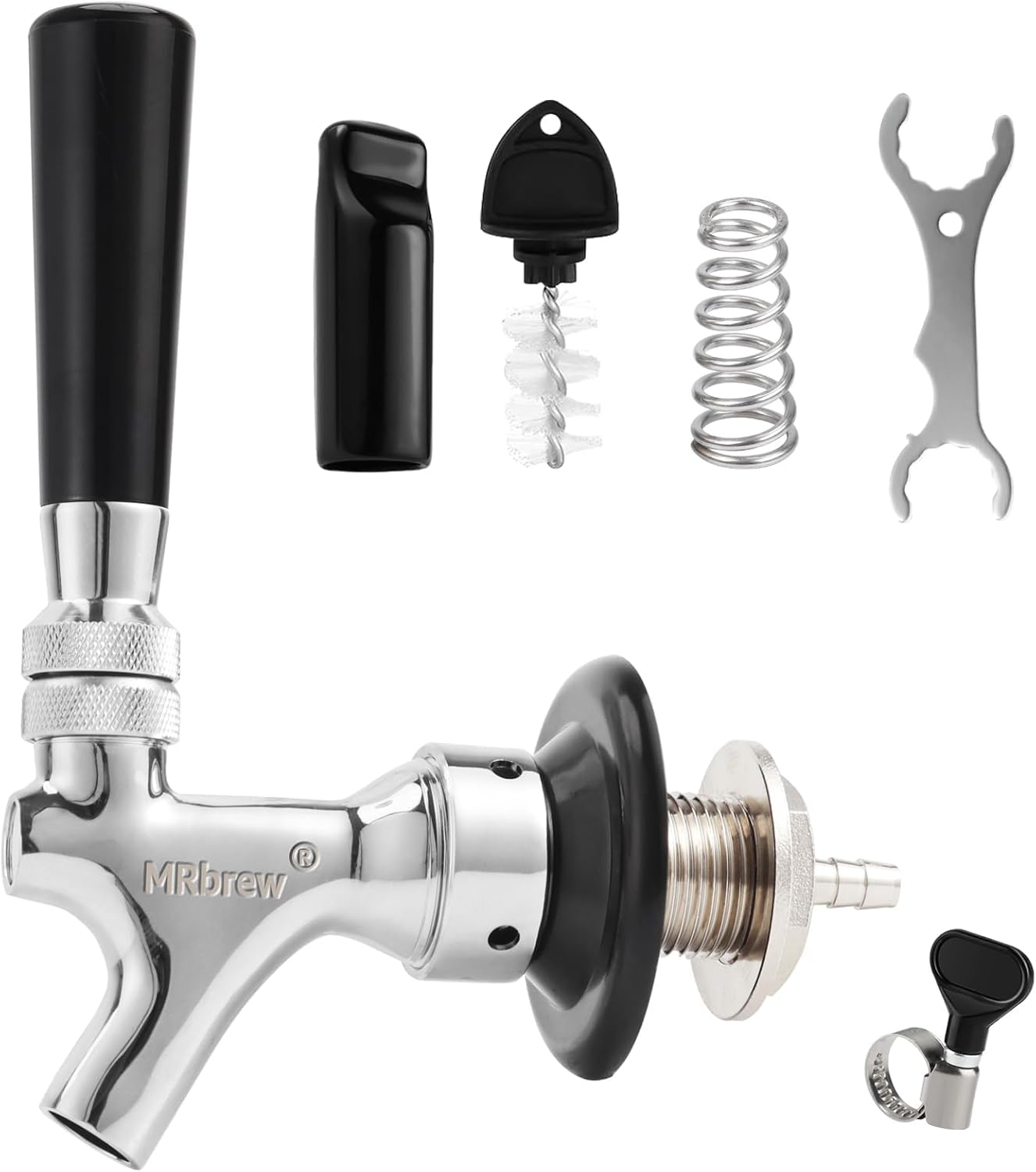MRbrew Draft Beer Shank Faucet Kit, 1-1/2'' Beer Shank No Leak 1/4'' Beer Line Nipple Barb Fitting Beer Shank Tap for Kegerator Brewing with Self-Closing Beer Tap, Stainless Steel Core for Beer Party