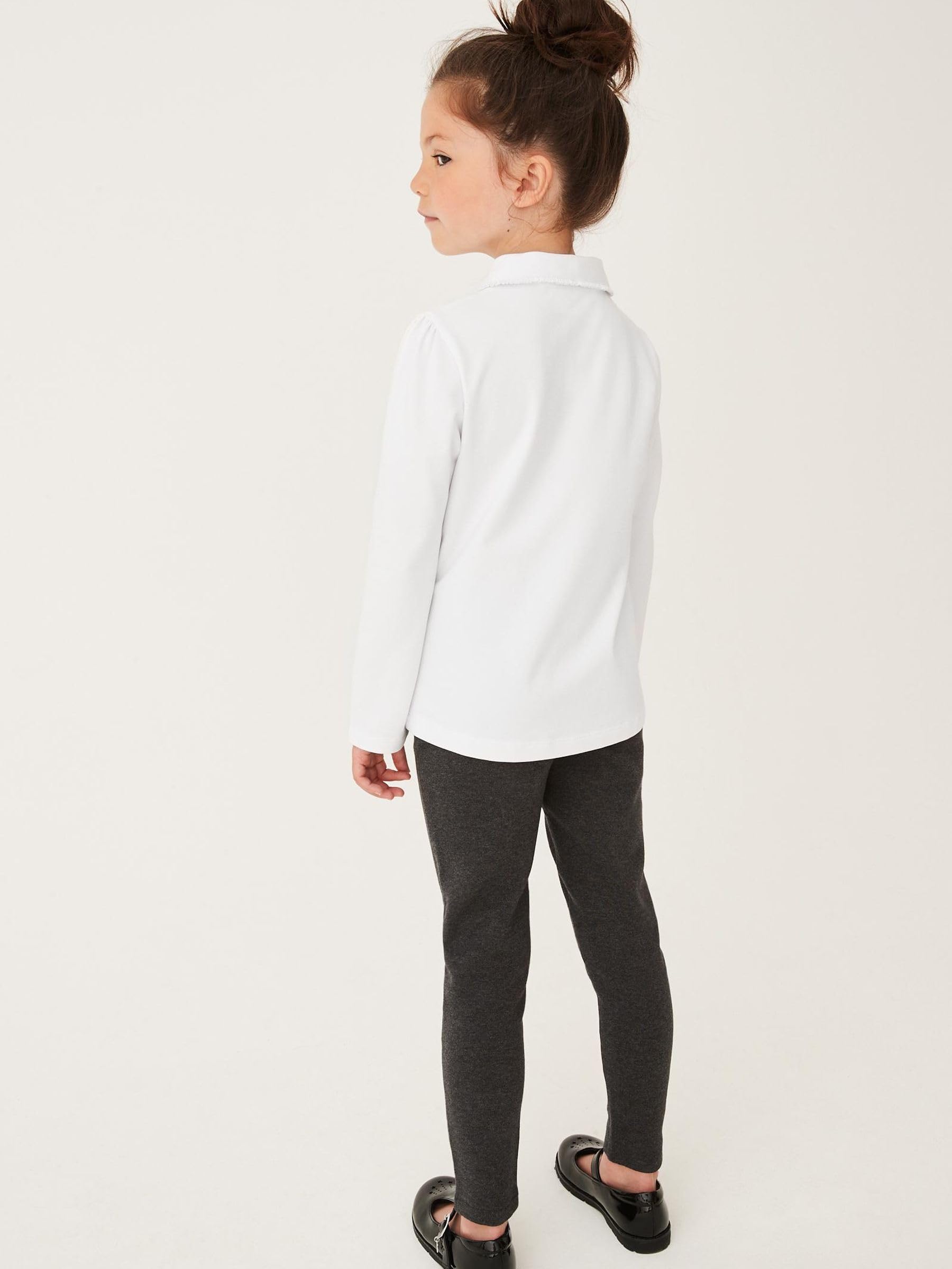 NEXT Fille Polo d'école en Coton Extensible à Manches Longues et col à Volants, Lot de 2