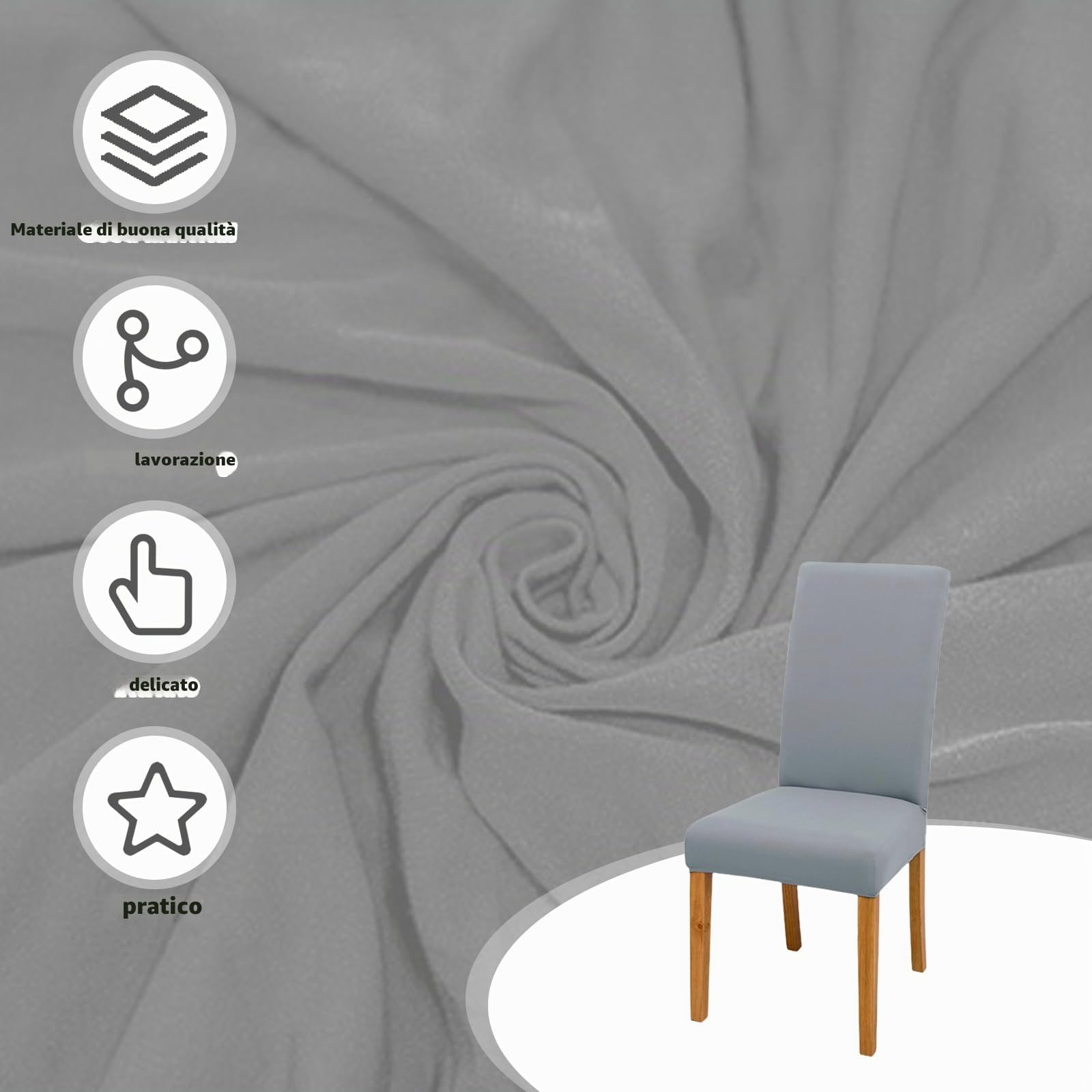 Vegena Coprisedie con Schienale, 8 Pezzi Fodere Coprisedia Elasticizzati, Coprisedie Elasticizzati con Schienale, Coprisedie Elasticizzato da Soggiorno per Casa Décor, Hotel, Festa - Grigio chiaro