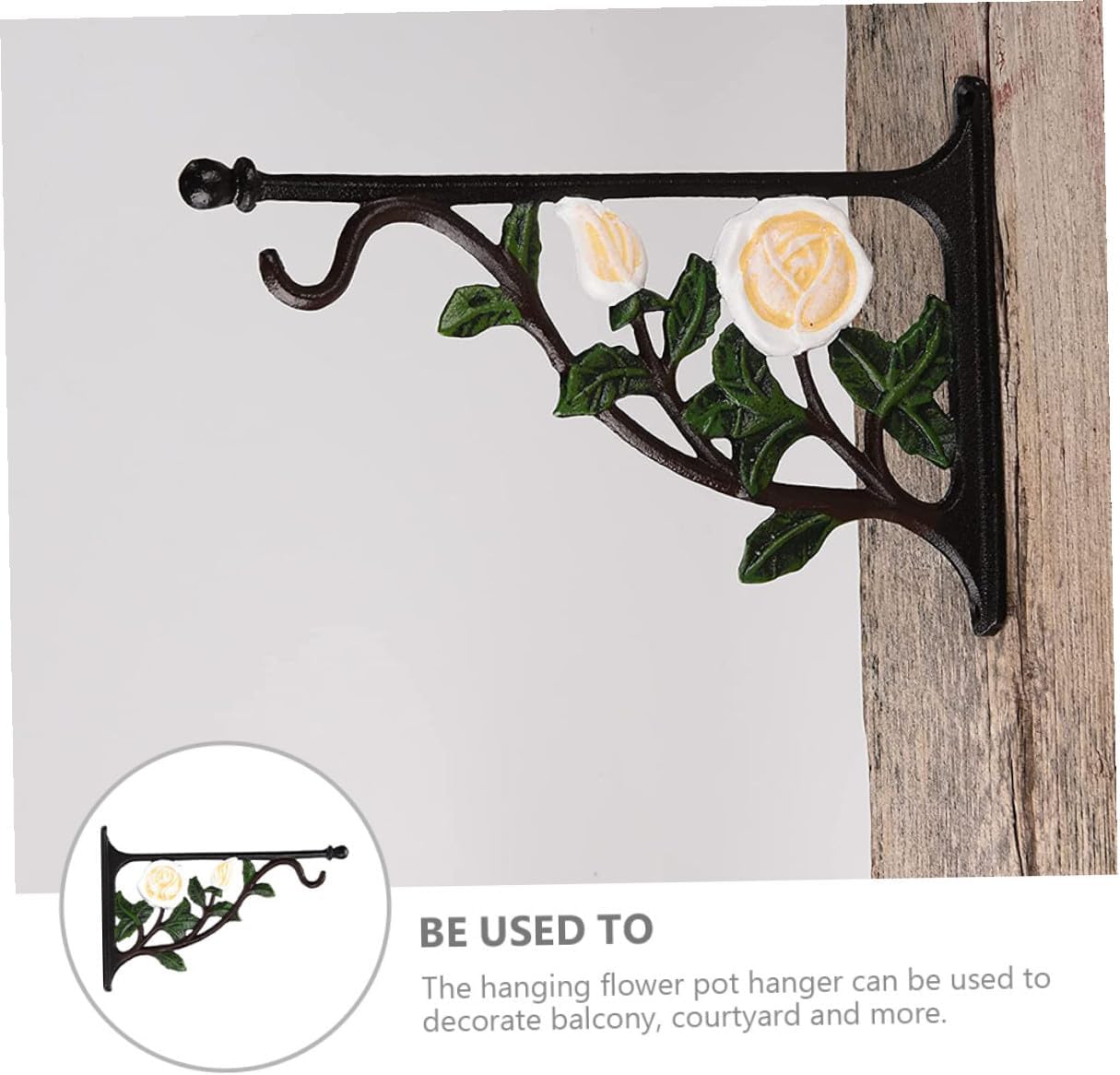 Cast Iron White Rose Flower Pot Hook Wall Hanger Bracket for Balcony Hanging Plant Basket Bird Feeder Outdoor Garden Décor