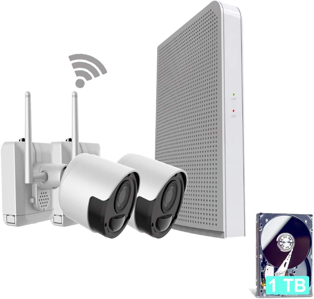 CTVISON Wireless Battery Powered Security Camera System 6 Channel NVR 2Pcs 1080P Camera with1TB Hard Drive IP66 Weatherproof 100ft Night Vision Remote Home Monitoring System (2 Camera System with 1TB)