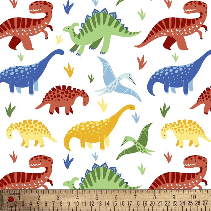 Dinosaurs Kids Colors Poly Cotton Fabric by The...