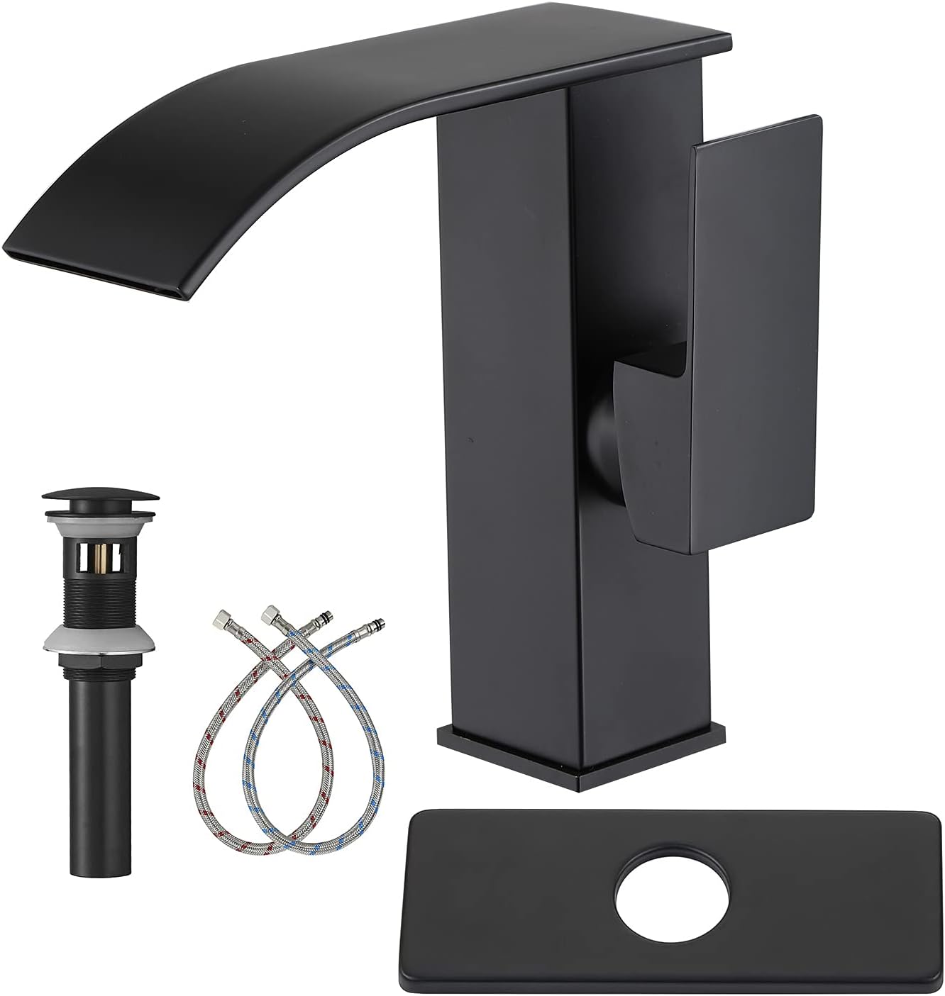 Chrome Bathroom Vessel Faucet Waterfall Spout Single Hole One Handle Deck Mount Bowl Sink Faucets Matching Pop Up Drain Without Overflow Tall Lavatory Vanity Bar Tap Commercial Modern