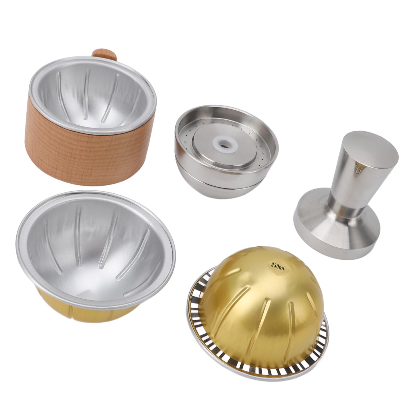 Juego de Tazas Cápsulas de Café Reutilizables para VERTUOLIN con Soporte de Madera y Tamper 80ml 150ml 230ml