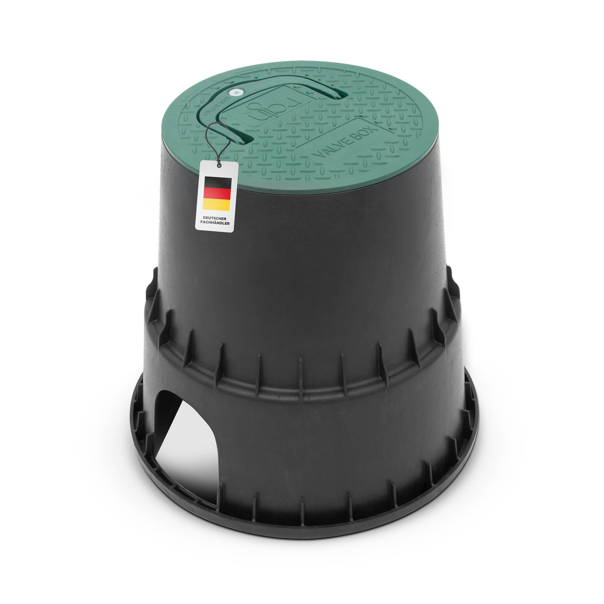 blizz-z Ventilbox rund ohne Kugelhahn | Ventilkasten, Verteilerkasten mit Deckel für Gartenbewässerung (Ø33,6 cm, H 26,1 cm, rund)