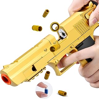 Look Real Toy Gun with Ejecting Soft Bullets,Pistol Toys Play EVA Foam Blaster Realistic Model Gun Soft Bullet Gold Gun with Ejection Shell Bullets Fake Gun Model Blasting for Kids Age 6 7 8 9 12