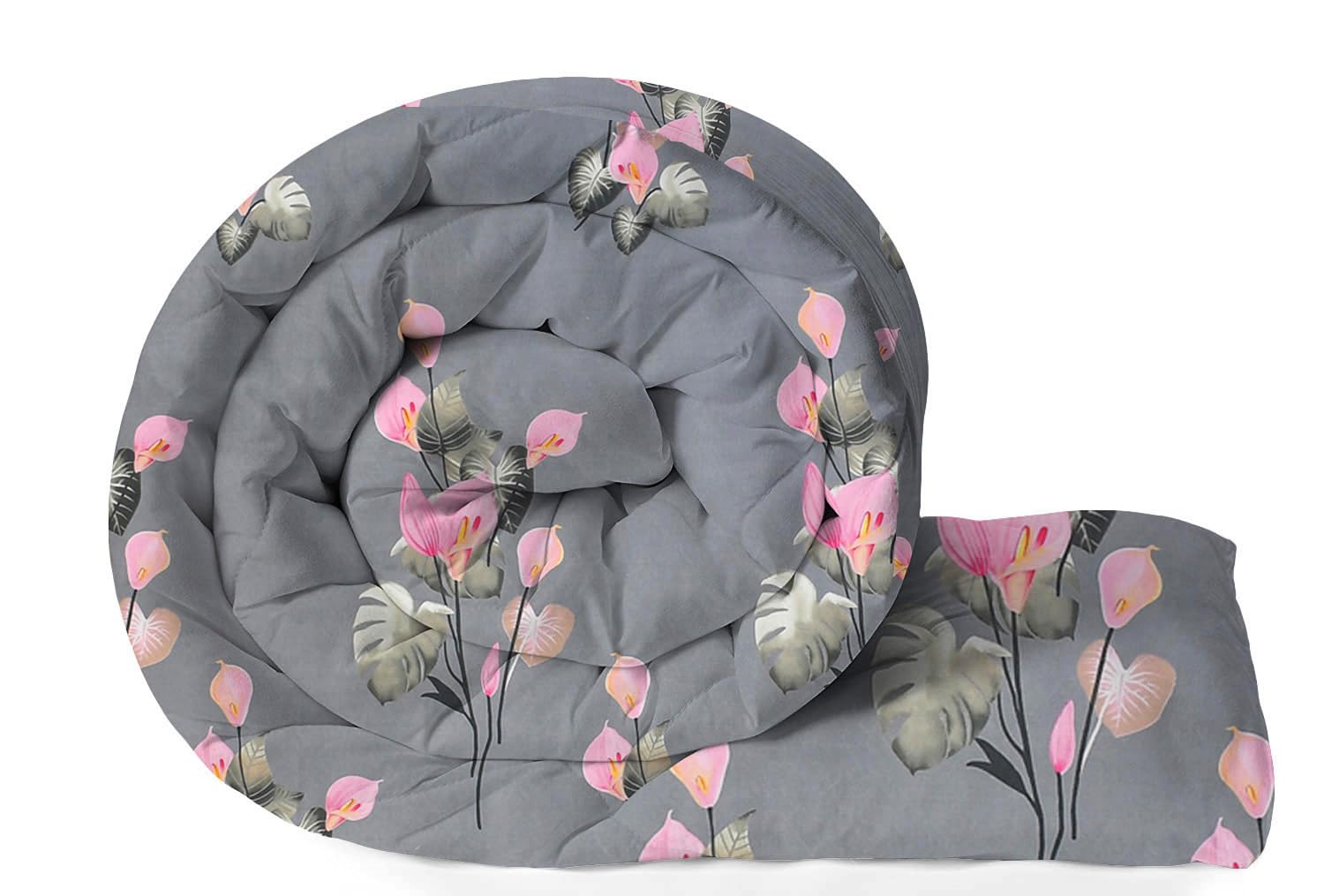 VAS COLLECTIONS 220 GSM Microfiber Reversible AC Comforter |Quit | Blanket | Duvets for Single Bed 180Tc (60x90 Inches, Grey and Pink)-image-9