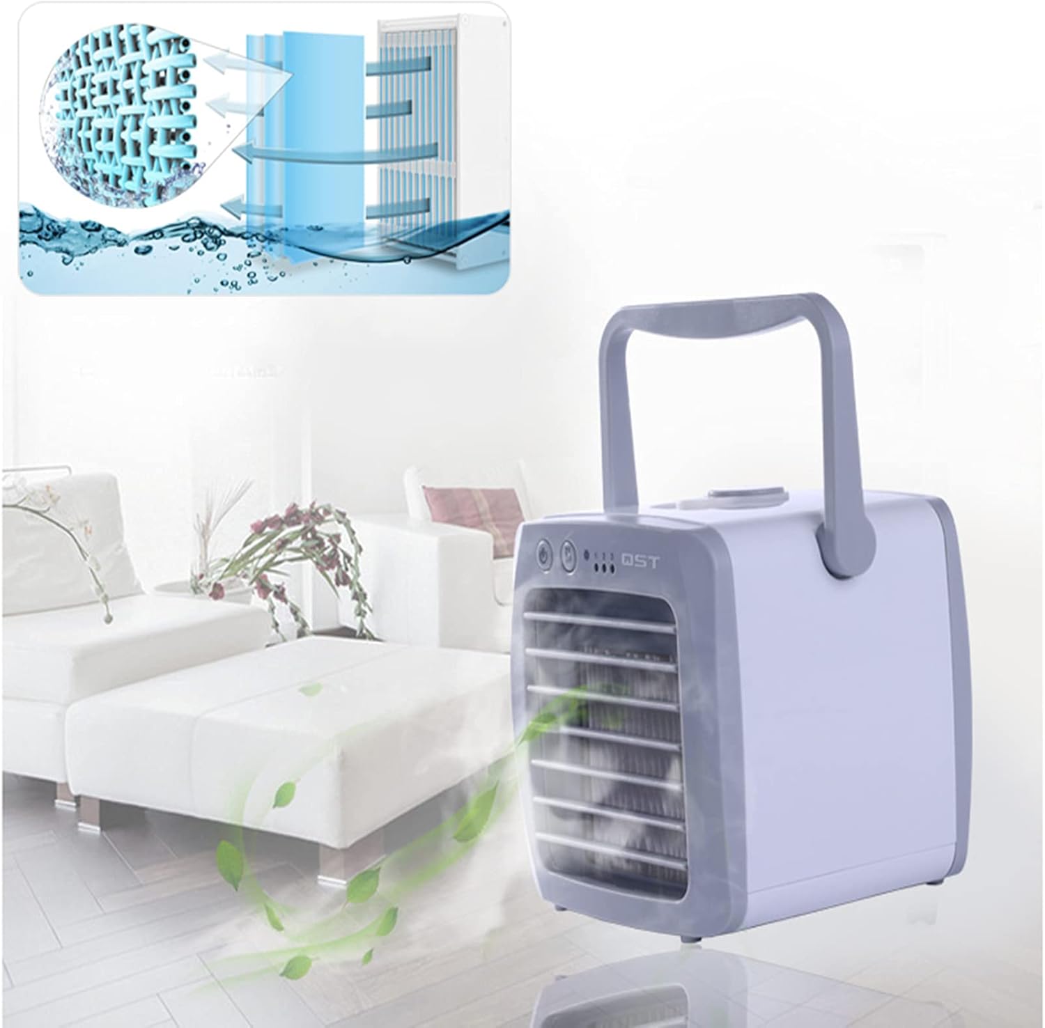 Portable Air Cooler for Bedroom, USB Mini Personal Evaporative Cooler Fan 3 Speeds Quiet Energy saving Air Conditioner Fan for Office Home (17.5×16.4×16.5 cm,A)
