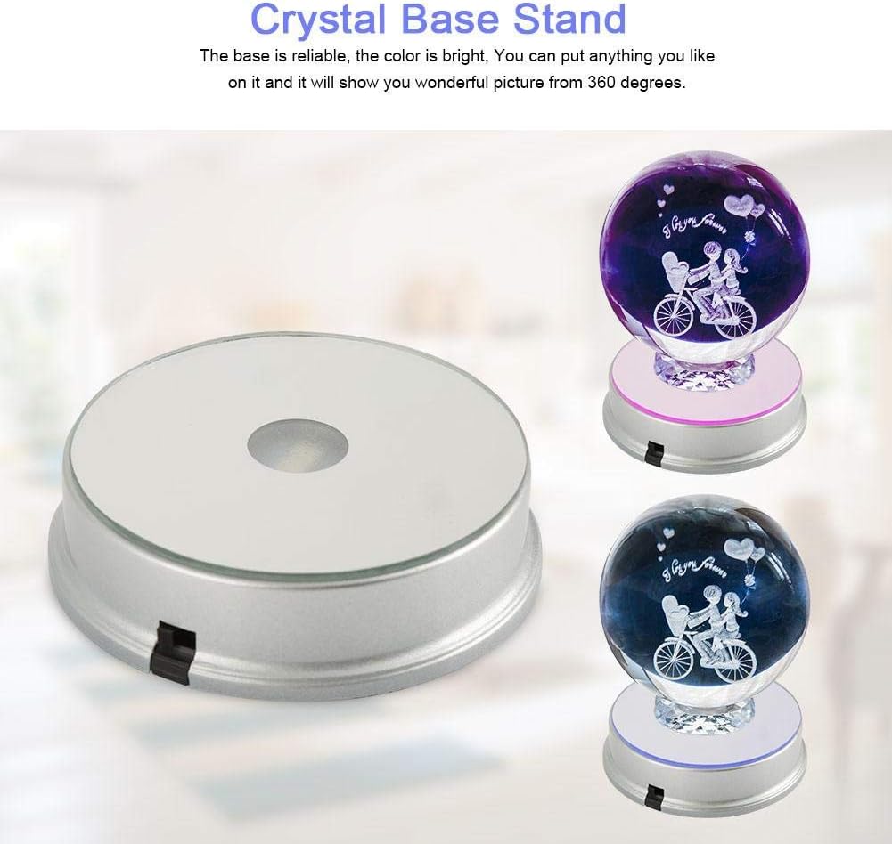 Eujgoov 7 LED Display Base for Crystals Glass Art,Colorful LED Light Crystal Display Stand Base for Home Office Decorate(Round 2 LEDs Battery)