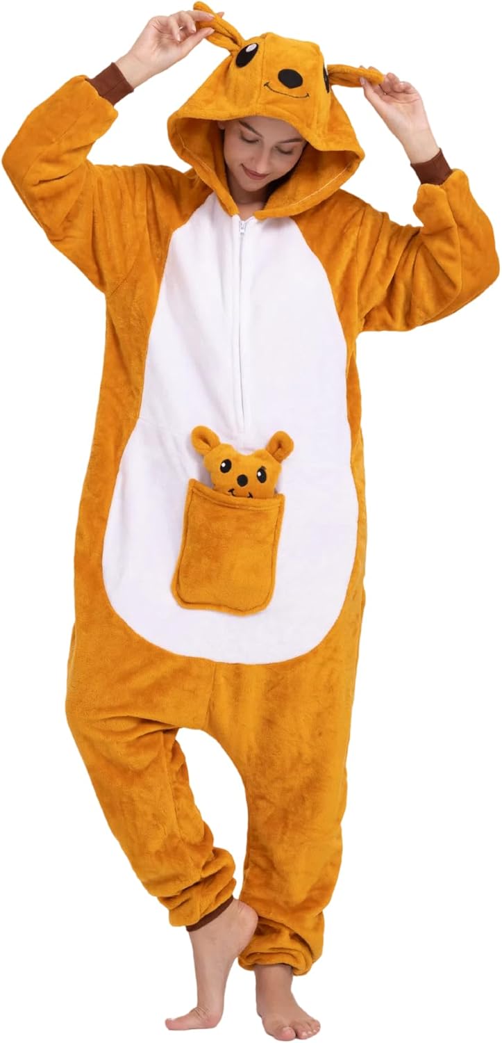 Unisex Adult Animal Onesie Pajamas, Men Women Flannel Halloween Cosplay Costume