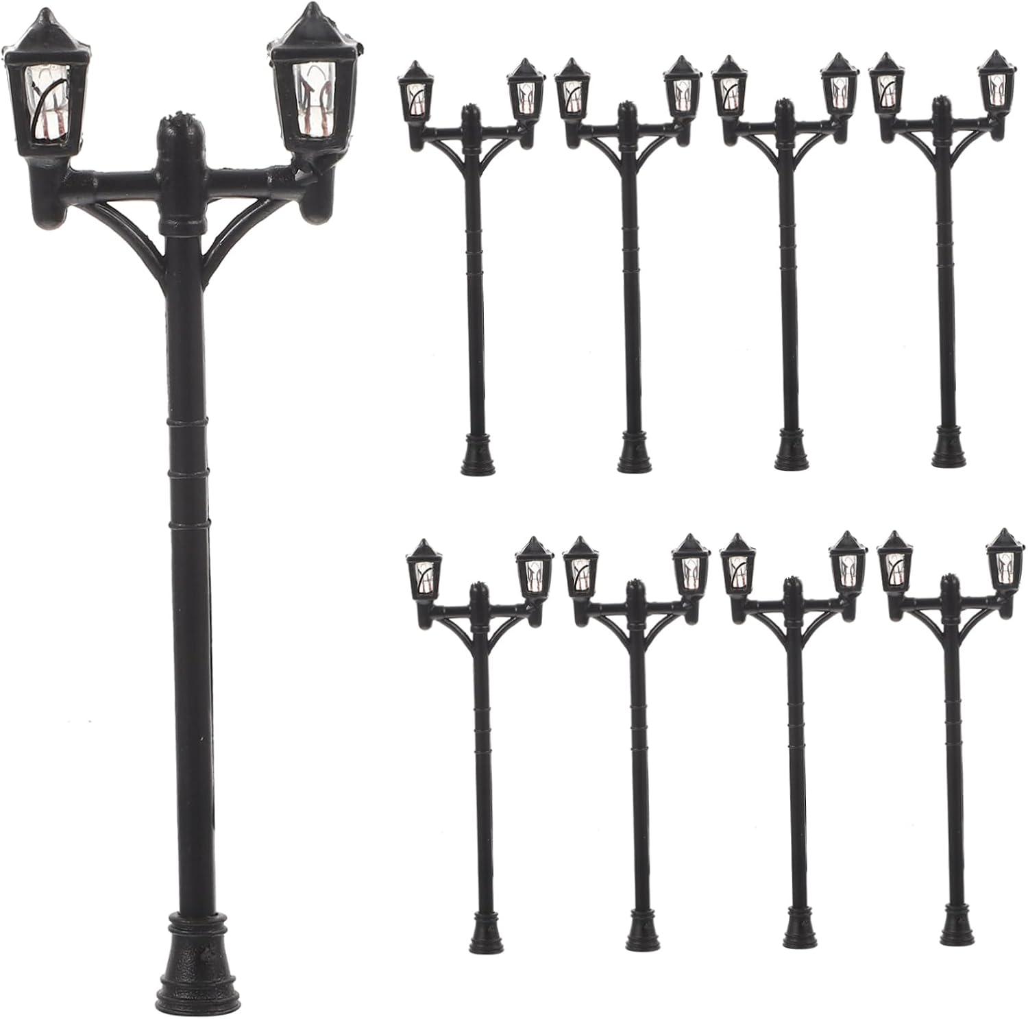 10pcs Double-Headed LED Miniature Street Lamp Models for Outdoor Garden Decor Micro Landscape Road Lights Simulation Scene Props for Dollhouse Decoration