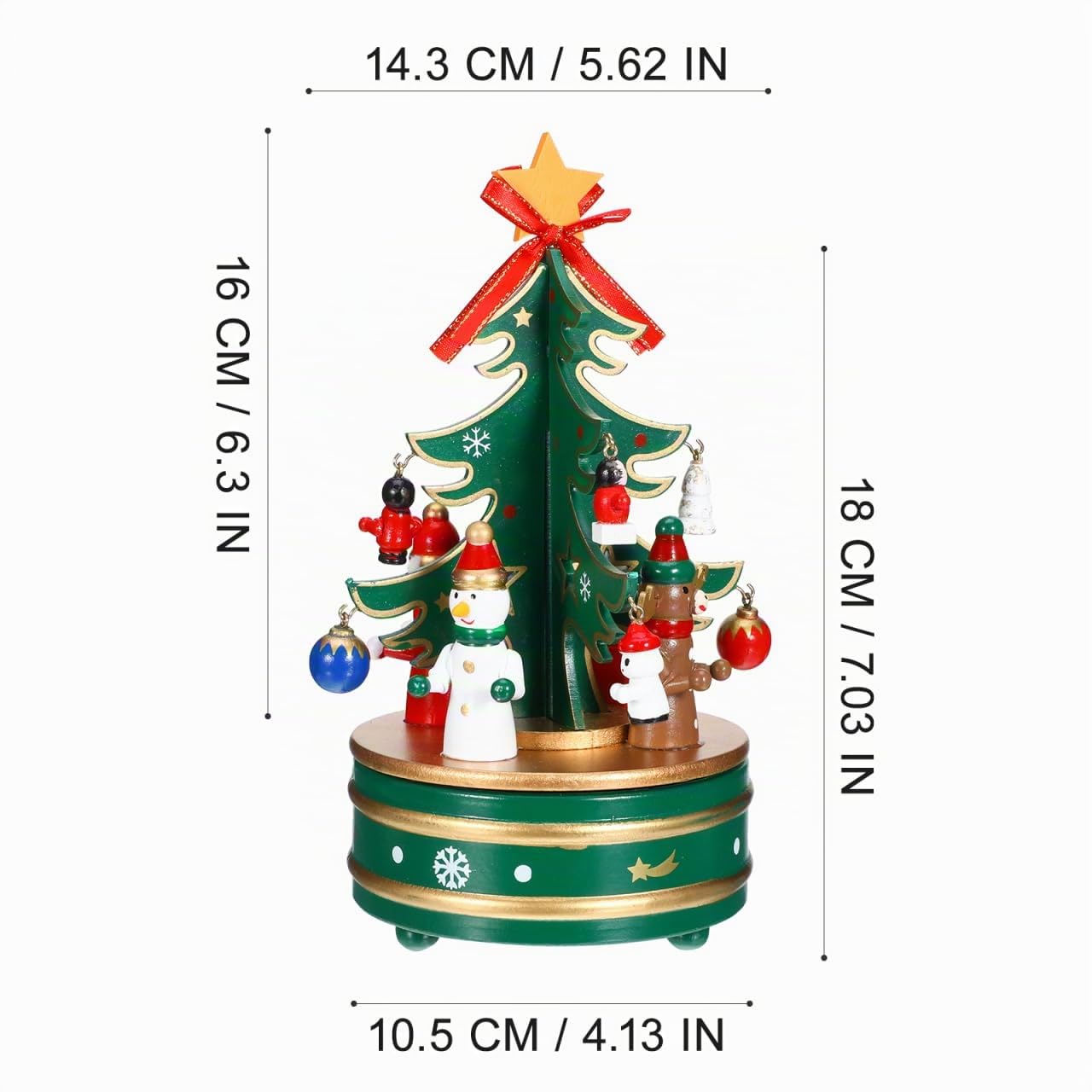 Cabilock Holz Weihnachts Spieluhr, 6 Zoll Weihnachtsbaum-Spieluhr Vintage Rotierende Weihnachts Für Kinder, Handgefertigtes Retro Rotations-Uhrwerk Für Kinder, Freunde Familie