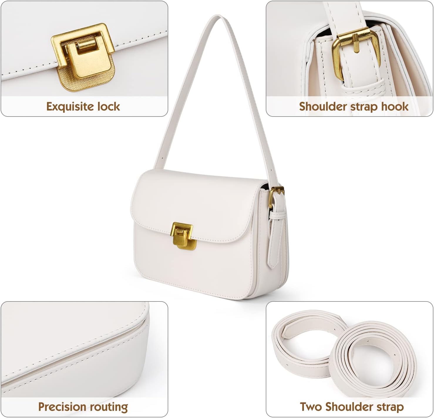 Women's Shoulder Bag Messenger Handbag Preppy Style Female Crossbody Bag Retro Purse Designer Briefcase (Beige) - Image 6