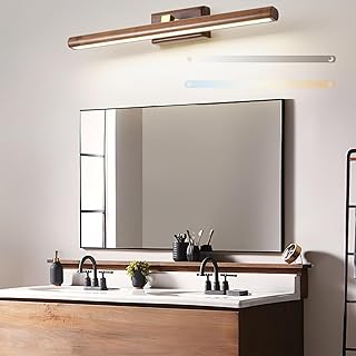 Led Wall Lights Indoor Dimmable 3-Color Adjustable Wooden Wall Sconce 180° up and Down Rotation Wall Lamp Bathroom Mirror Modern Bedroom Living Room/Light Wood/60Cm