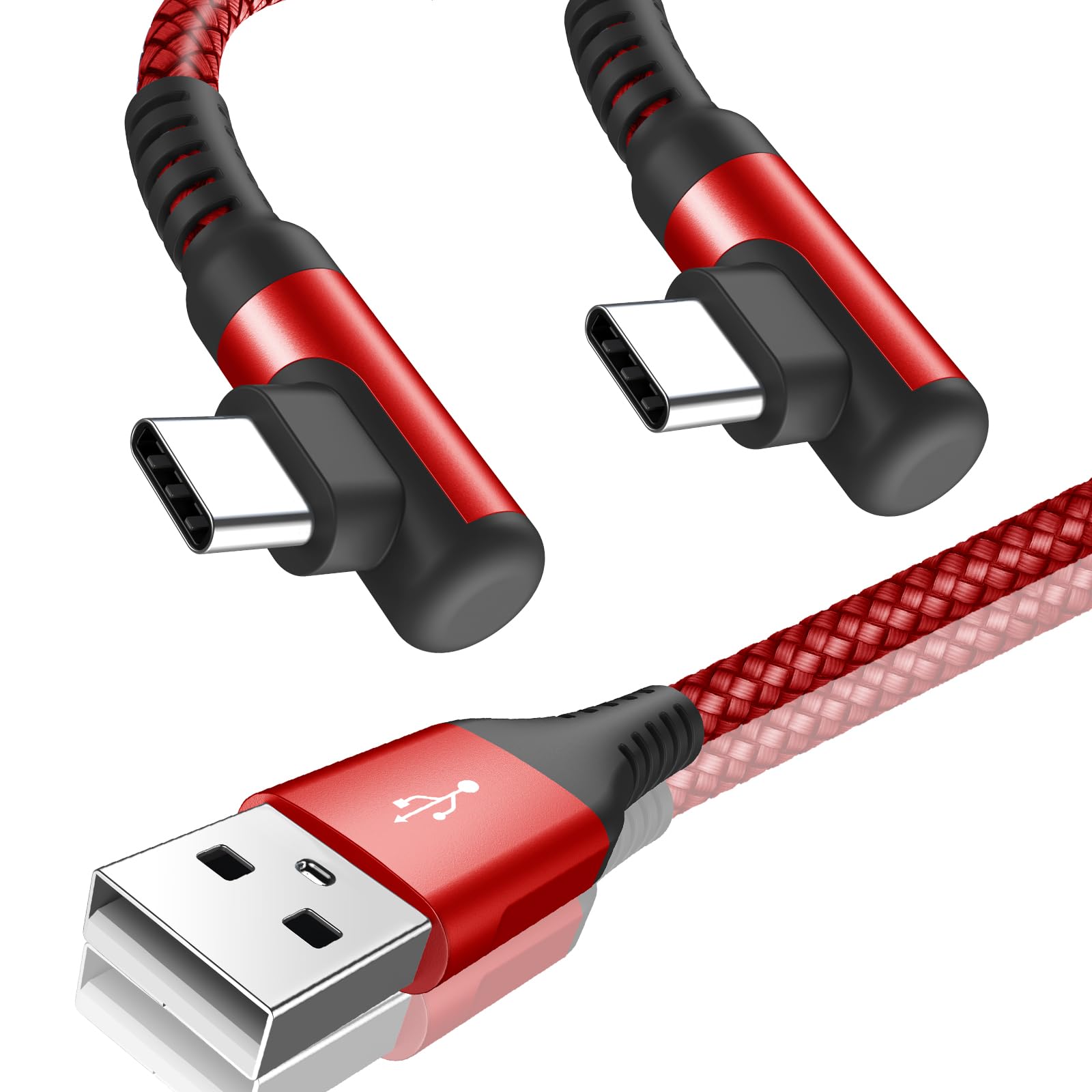 Cavo USB C 90 gradi [2 pezzi 1M+3M] 3.1A ricarica rapida, Cavo di ricarica Cavo USB C in Nylon tipo C per i Phone 17 16 15 Pro Max Air, Samsung Galaxy S24 S23 S22 S21 S20, Note20/10, A71 A52 A51 A50