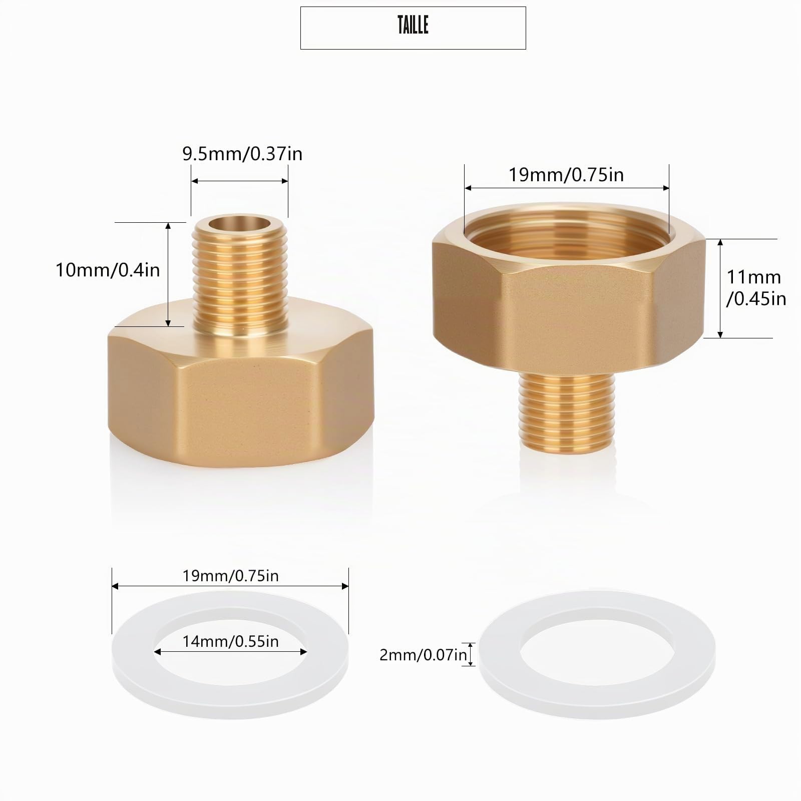 Lot de 2 adaptateurs réducteurs en laiton AG/IG 1/8" mâle vers 1/2" femelle | Convertisseur de connexion de tuyau durable avec joint en caoutchouc pour systèmes eau/gaz/liquide