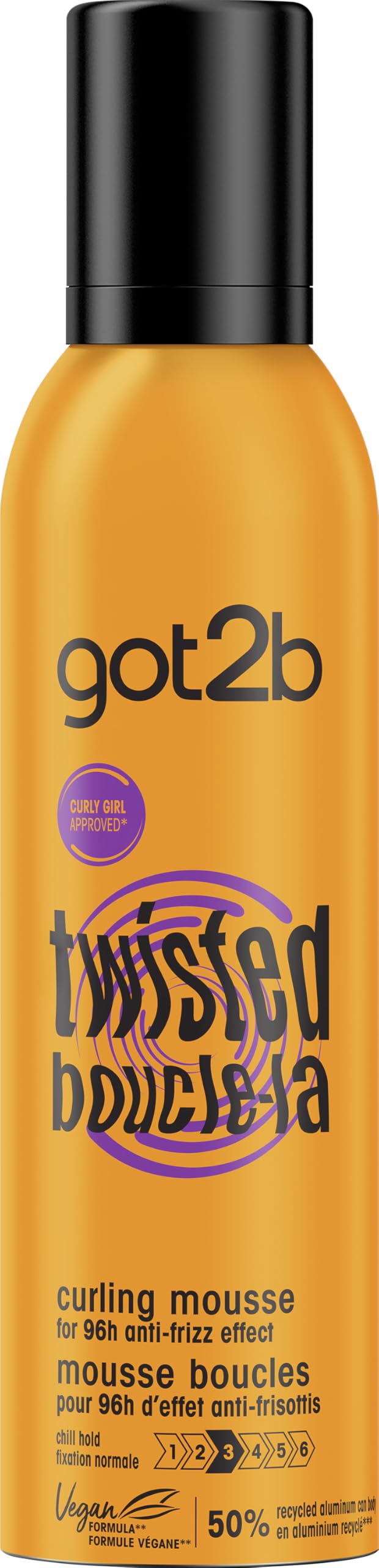 Schwarzkopf Got2B Hair Styling Mousse - Curl Definition - Anti-Frizz - Wavy to Curly - Aerosol Spray 250 ml