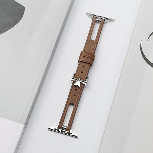 Miniatura 4 de Slim Leather Band Compatible with Apple Watch Band 38mm 40mm 41mm 42mm 44mm 45mm 46mm 49mm Women, Soft Iwatch Band Unique Breathable Replacement