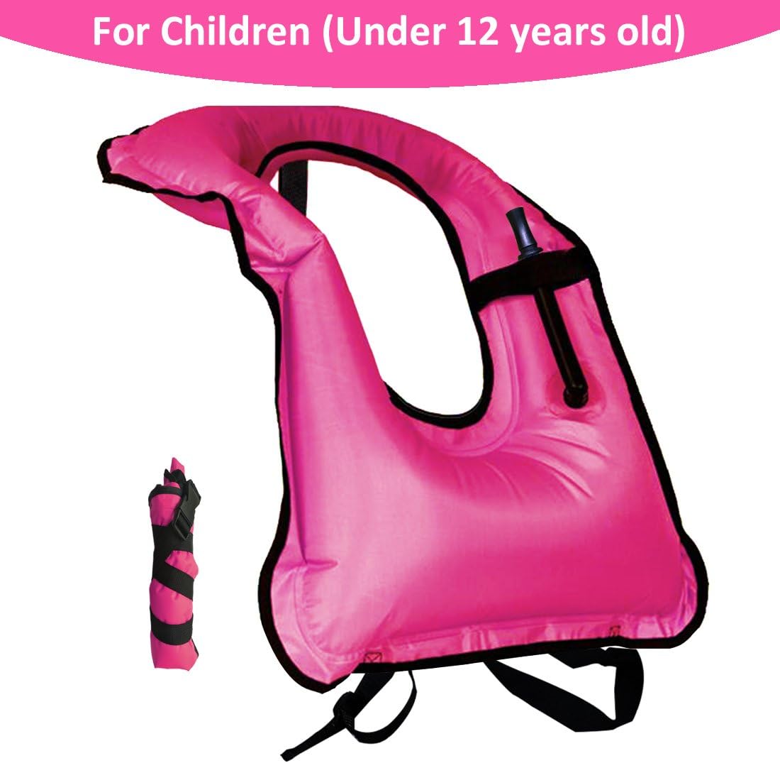 Lesberg Children Snorkel Vests Inflatable life Vests kids Free Diving Swimming Safety Boys Girl (Pink)