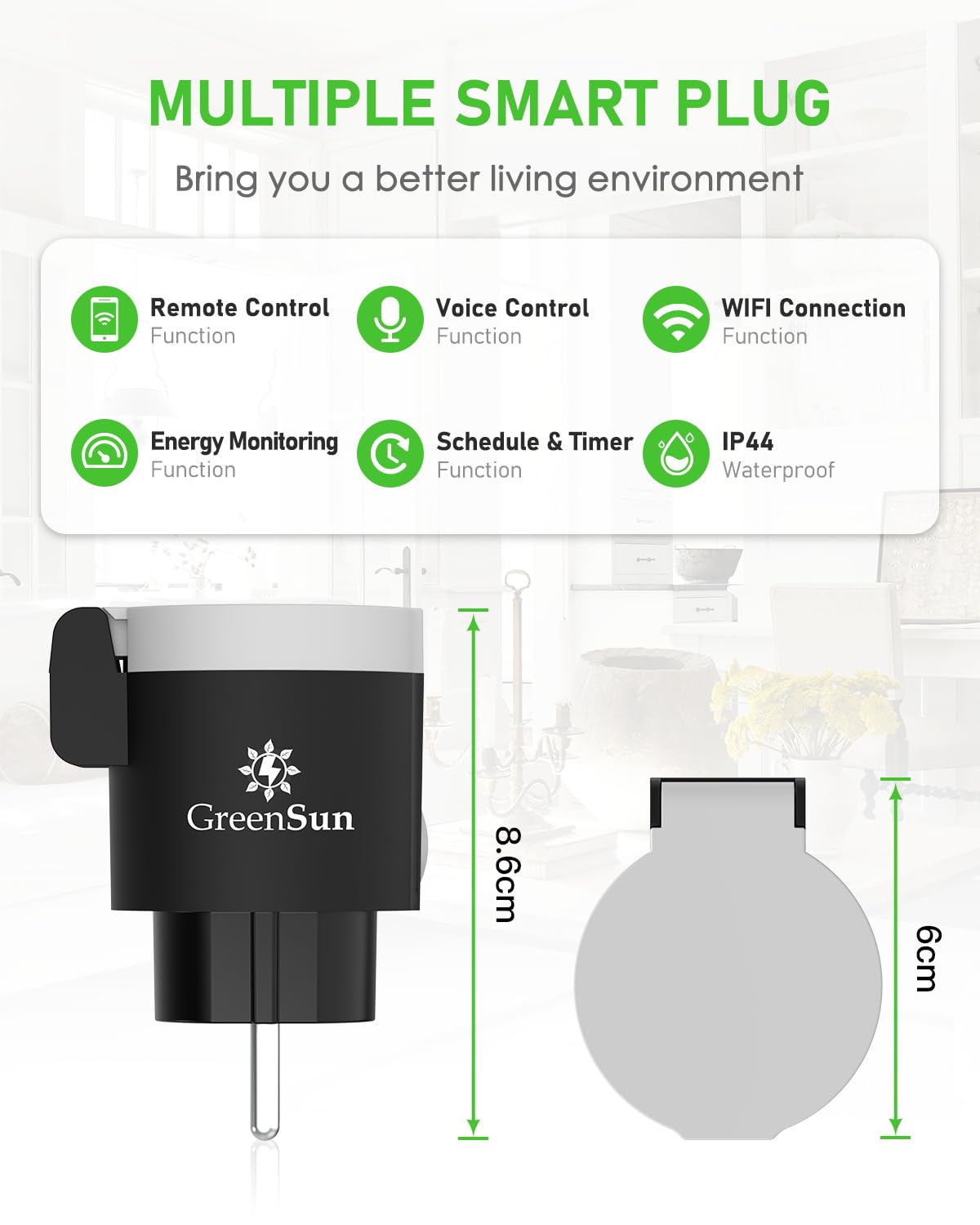 GreenSun Presa Smart Alexa WIFI Presa Intelligente 16A Compatibile con GreenSun Presa Smart Alexa WIFI Presa Intelligente 16A Compatibile con