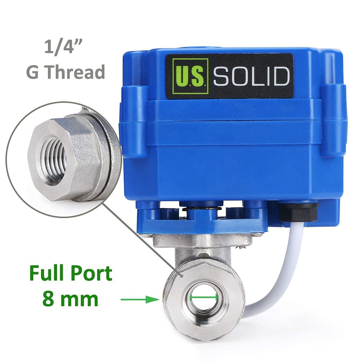 U.S. Solid 1/4" Motorized Ball Valve Stainless Steel Electrical Ball Valve with Full Port, 9-24V AC/DC, 3 Wire Setup - Image 4