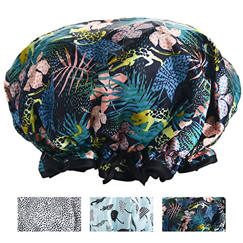Aibilye Cute Bow Shower Cap for Women Extra Large Waterproof Shower Bonnet Washable Reusable Solid Color Bath Hair Cap for All Hair Style with Wide Elastic Adjustable Band