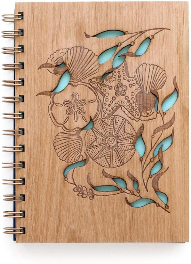 Tidepools Sea Life Blank Writing Journal [Spiral Hardcover Ocean Notebook for Mom, Dad, Small Daily Gratitude Mindfulness Diary for Women, Men, Wood Adventure Drawing Sketchbook, Made in the USA]