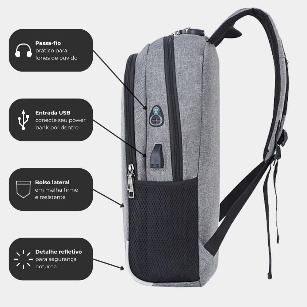 Mochila Executiva Unissex para Notebook até 15.6” - com Entrada USB e Passa-fio para fone – Ideal para Faculdade, Trabalho e Viagens – Antifurto, Resistente e Confortável Mochila Executiva Unissex para Notebook até 15.6” - com Entrada USB e Passa-fio para fone – Ideal para Faculdade, Trabalho e Viagens – Antifurto, Resistente e Confortável