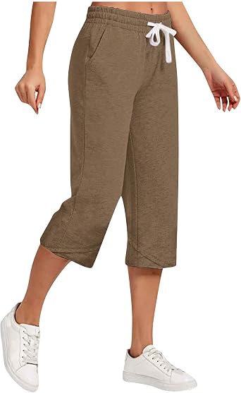 Capri Pants for Women Summer Linen Wide Leg High Waisted Drawstring Capris Lightweight Elastic Cropped Pants