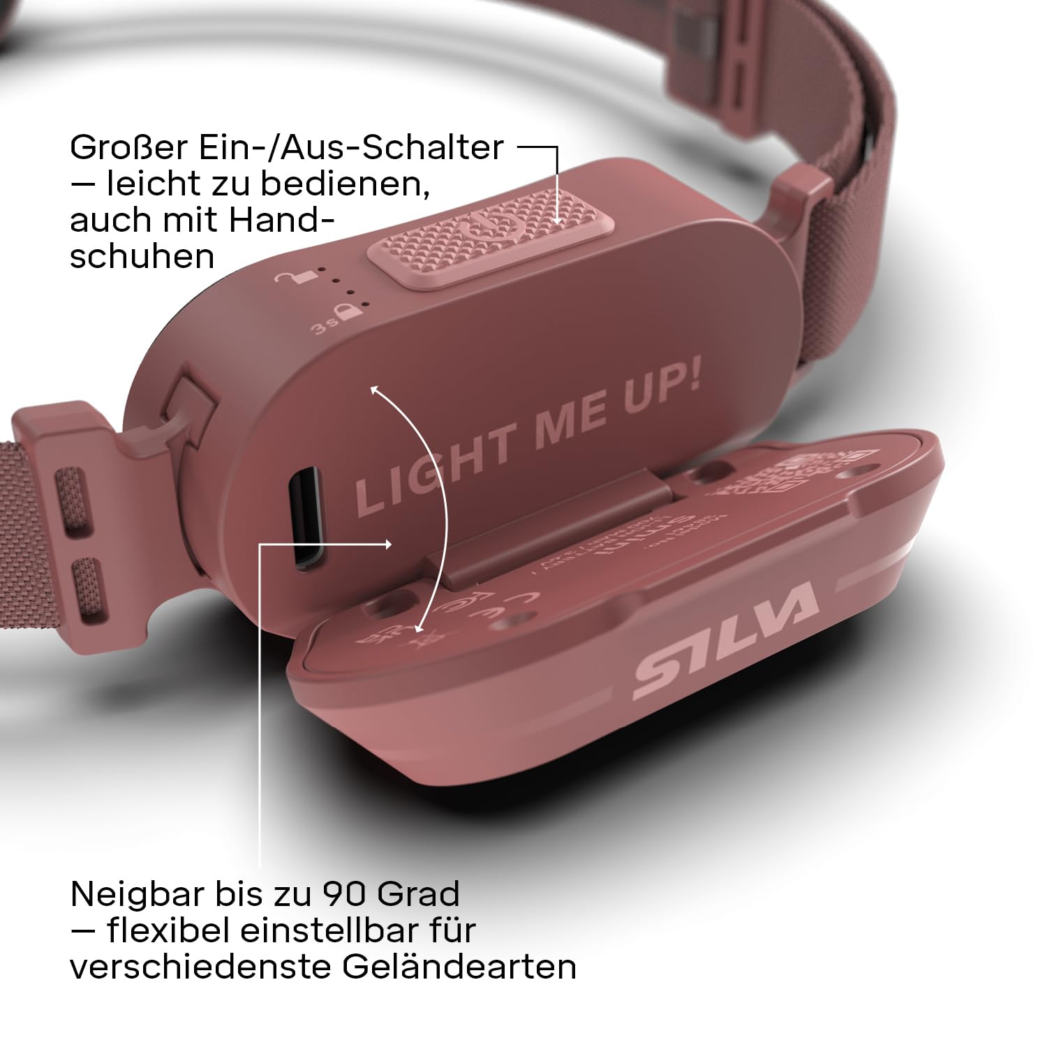 Silva Stirnlampe LED Wiederaufladbar USB C - Smini - 53 Gramm - 250 Lumen Stirnlampe Rotlicht - 3 Helligkeitsstufen - Weiß & Rot LEDs - Batterieanzeige - Kopflampe Aufladbar