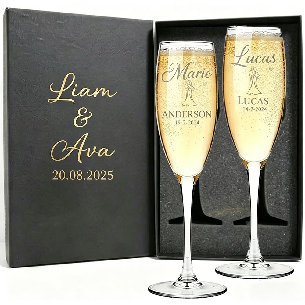Flûtes à champagne personnalisées : verres gravés de souvenirs pour noces et anniversaires