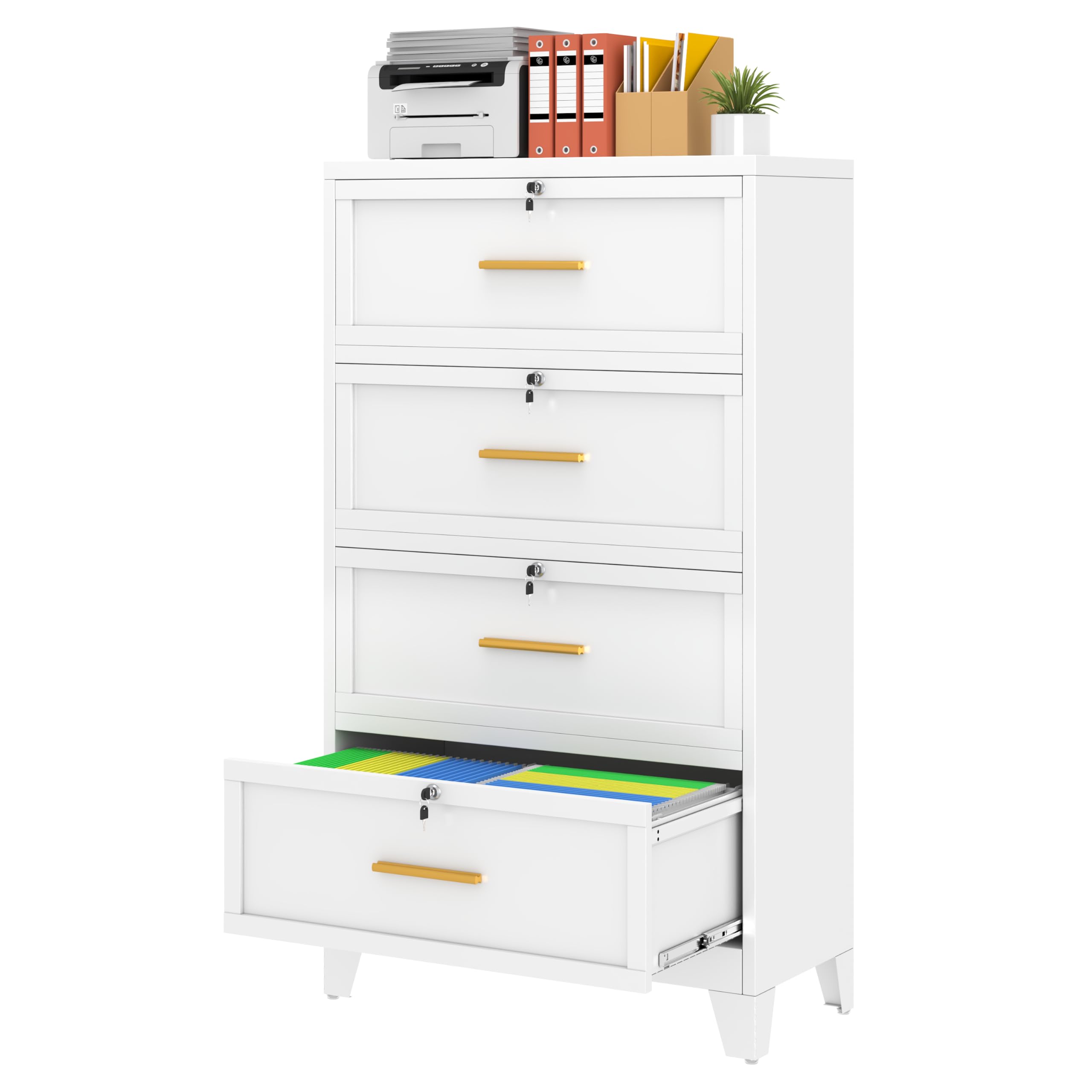 erosoei 4 Drawer File Cabinet with Lock, Metal Lateral File Cabinets for Home Office, Steel Wide Filing Organization Storage Cabinets, Home Office Furniture for Hanging Files Letter/Legal/F4/A4 Size