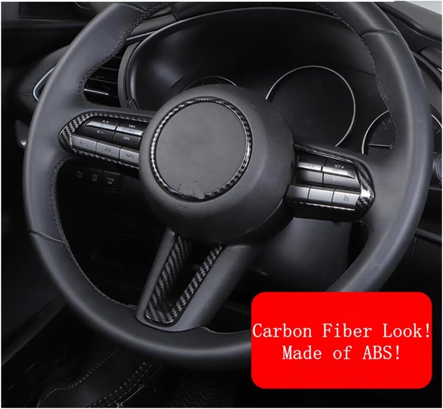 Steering Wheel Frame Decoration Cover Trim Fit for Mazda 3 2019-2025 / CX-30 2020-2025 / CX-50 2022-2025 Accessories Interior(Carbon Fiber Look)