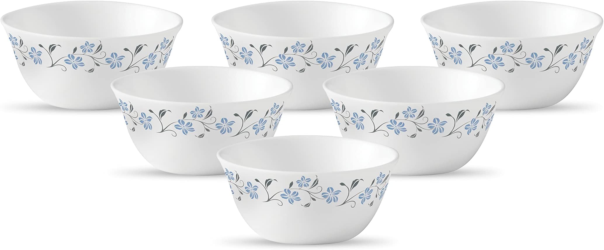 Diva, Ivory Collection, Opal Glass Vegetable Bowl Set 6 pcs, Grace Blue, White