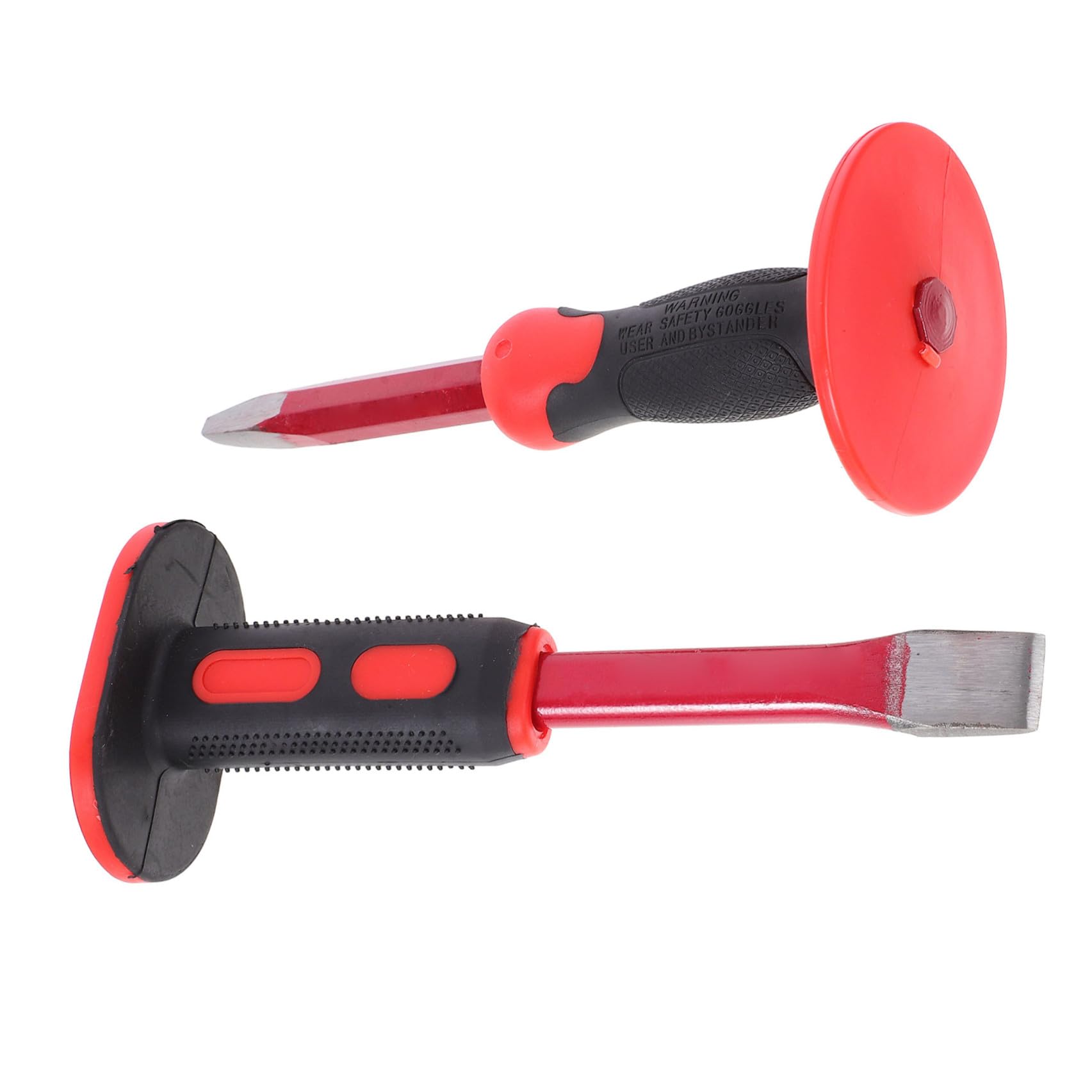 Set Scalpelli per Muratura in Acciaio Cromo Vanadio da 25 Cm Protezione Mano, Scalpello Piatto e Punta per Intaglio Pietra e Cemento, Utensili per Edilizia e Scultura, 2 Pezzi