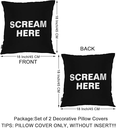 Miniatura 6 de Swono Scream Here - Juego de 2 fundas de almohada cuadradas de 18 x 18 pulgadas, con palabras divertidas, decorativas, para el hogar, sofá,