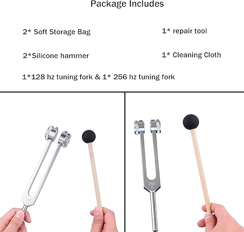 Miniatura 3 de QIYUN Tenedor de afinación, 128 Hz, instrumento de curación médica de aluminio con 256 Hz y una herramienta de reparaciónbiocampo humano Diapason