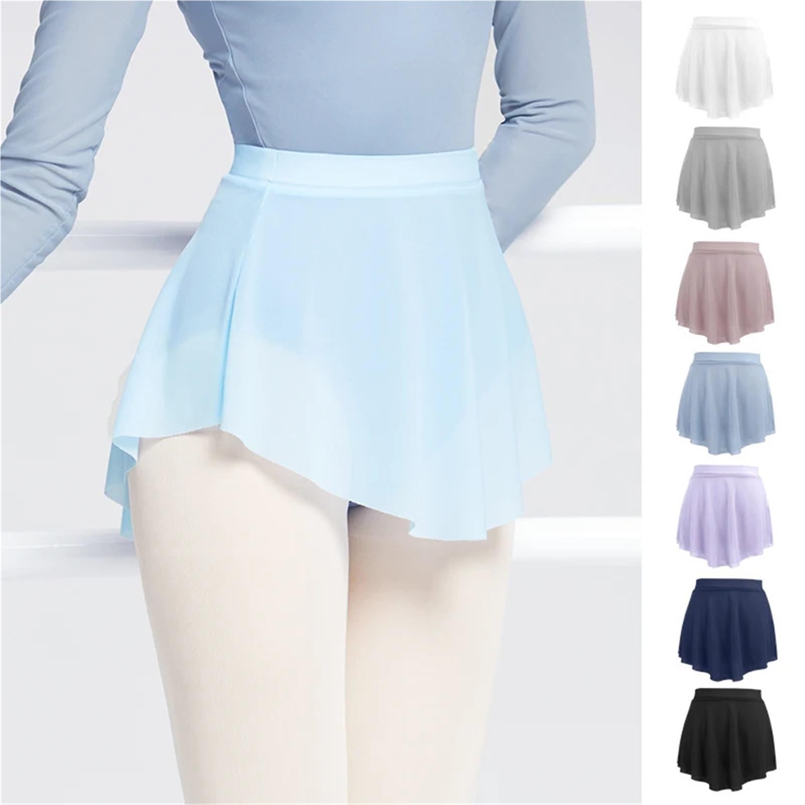 Falda de Ballet for mujer, falda baile corta dividida, cubierta malla suave, elástica for Para Mujer(White,M height 155-160cm)