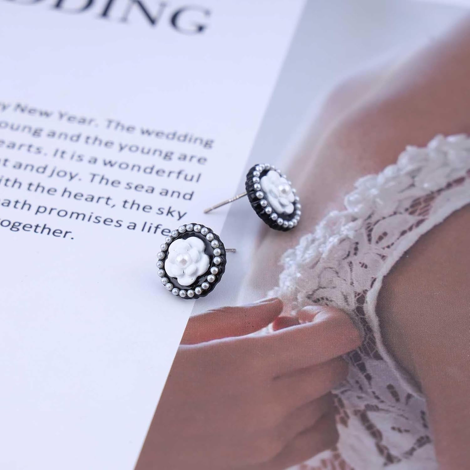 Boho White Camellia Stud Earrings Round Camellia Flower Earrings Pearl flower Earrings Blossom Flower Pearl Earrings French Camellia Earrings Jewelry for Women - Image 7