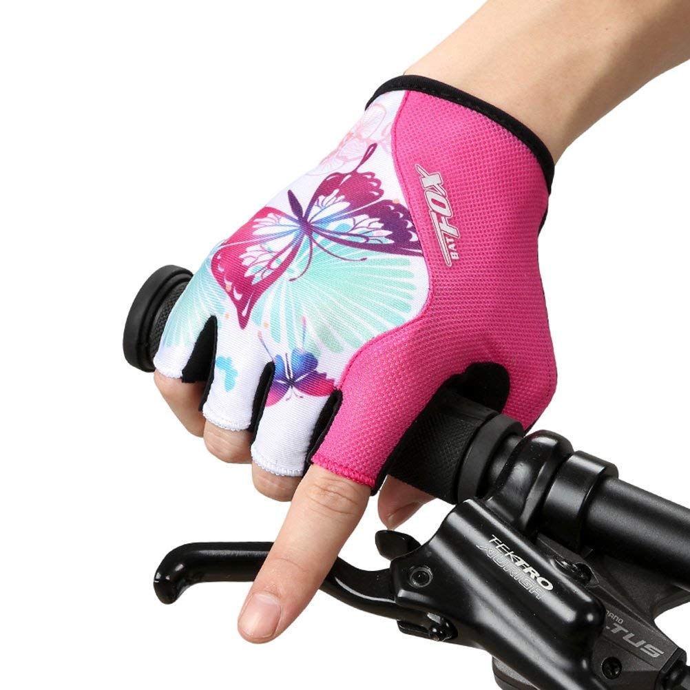 DuShow Guanti da ciclismo da donna a mezze dita, con imbottitura in gel, antiscivolo, ammortizzanti, per mountain bike, strada, bici, bici, senza dita
