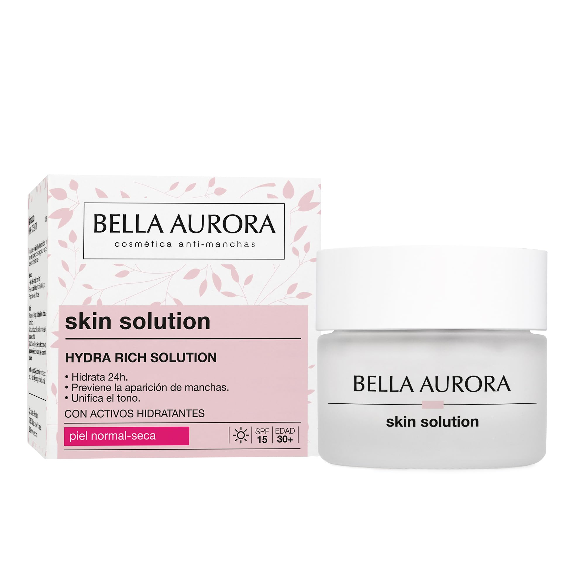 BELLA AURORA - Hydra Rich Solution 50 ml, Crema Facial de Día, 24H Hidratación Intensiva, Para Piel Normal o Seca, Crema Antimanchas y Antiedad, Suaviza la Piel, Acción Antiestrés Oxidativo